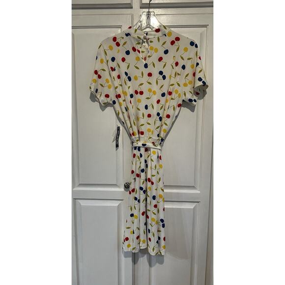 ModCloth Cherry 🍒 Print Retro Swing Dress Size Large White Colorful Belted - Picture 9 of 15